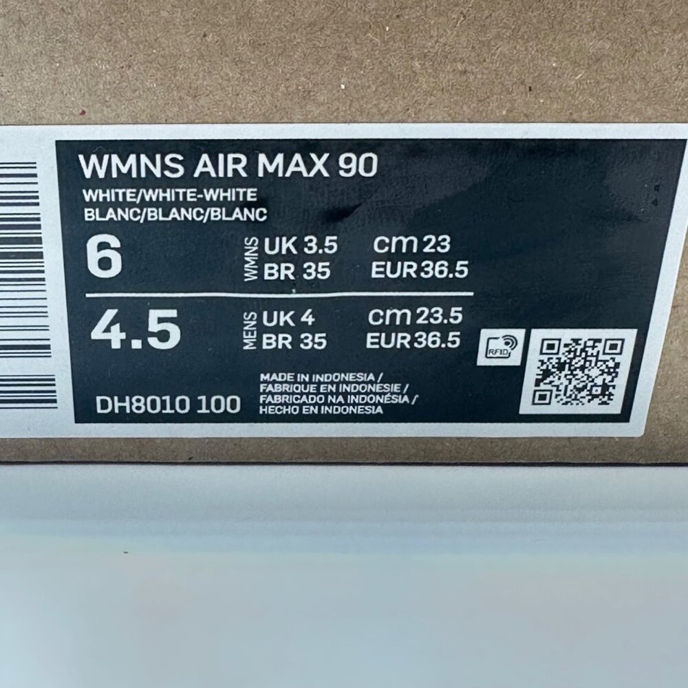 Women's Nike Air Max 90 Running Shoes Sz 6 Triple White DH8010-100 NEW - Picture 10 of 10